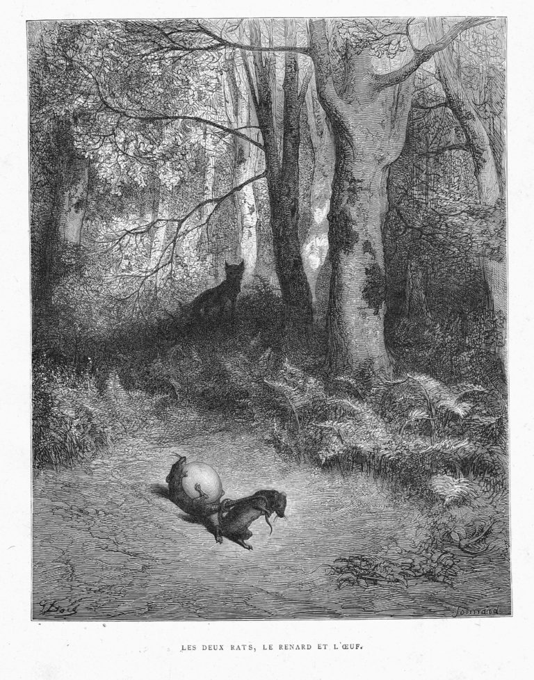Les Deux Rats, Le Renard et l'Œuf de Jean de La Fontaine dans Les Fables - Illustration de Gustave Doré - 1876