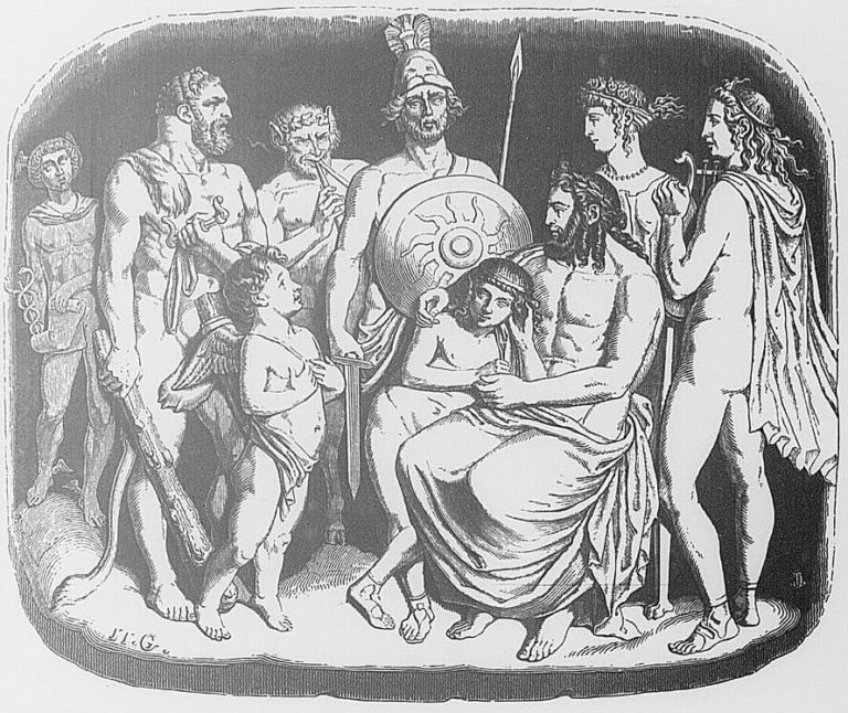 Les Dieux Voulant Instruire Un Fils de Jupiter de Jean de La Fontaine dans Les Fables - Illustration de Grandville - 1840