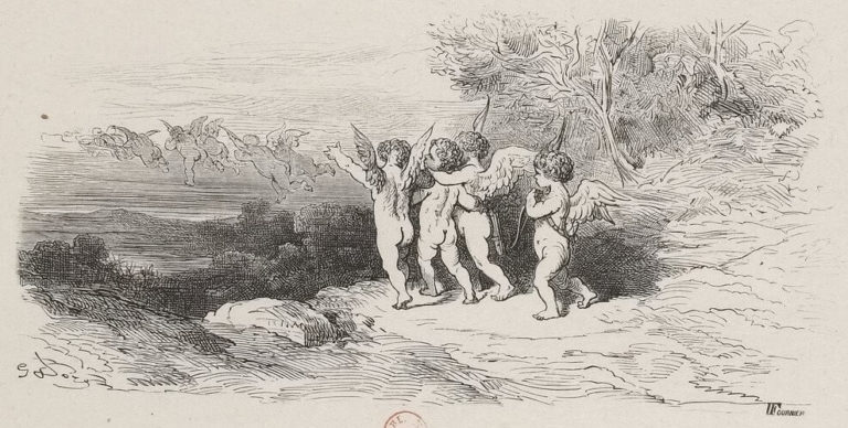 Les Dieux Voulant Instruire Un Fils de Jupiter de Jean de La Fontaine dans Les Fables - Illustration de Gustave Doré - 1876