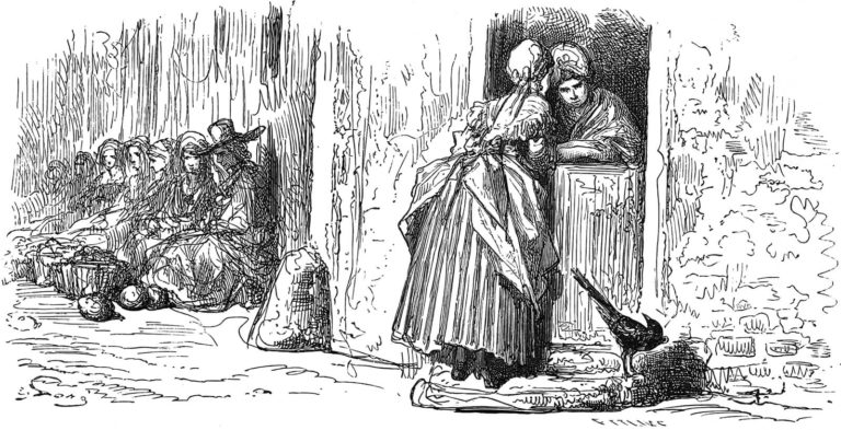 Les Femmes et Le Secret de Jean de La Fontaine dans Les Fables - Gravure de Gustave Doré - 1876