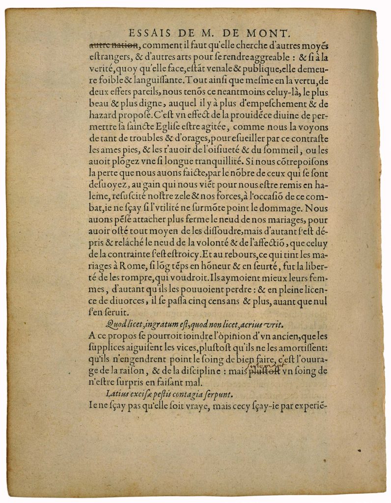 Que Nostre Desir s’Accroit par La Malaisance de Michel de Montaigne - Essais - Livre 2 Chapitre 15 - Édition de Bordeaux - 004