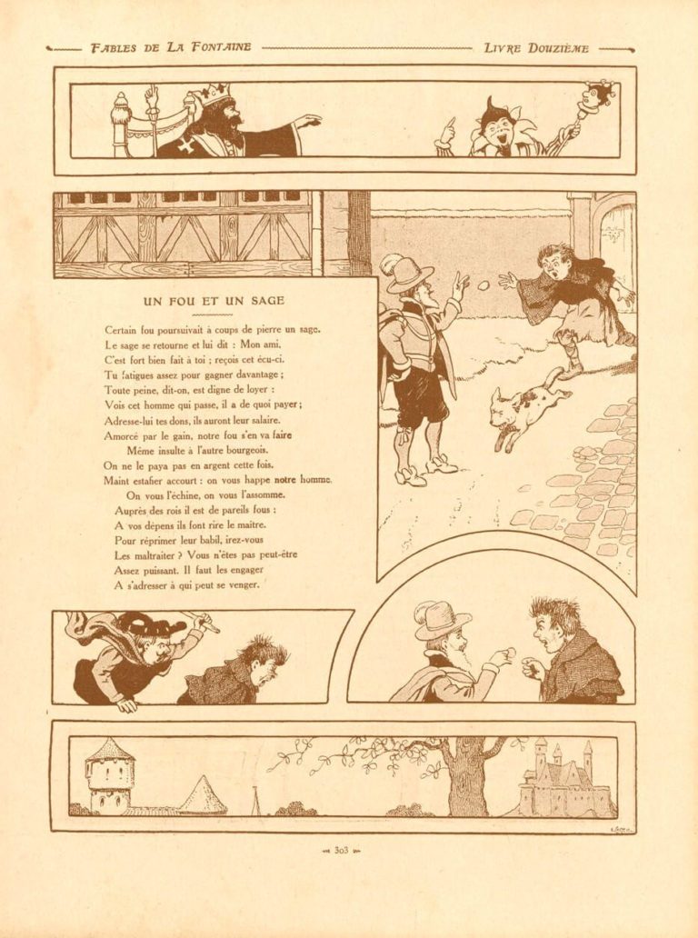 Un Fou et Un Sage de Jean de La Fontaine dans Les Fables - Illustration de Benjamin Rabier - 1906