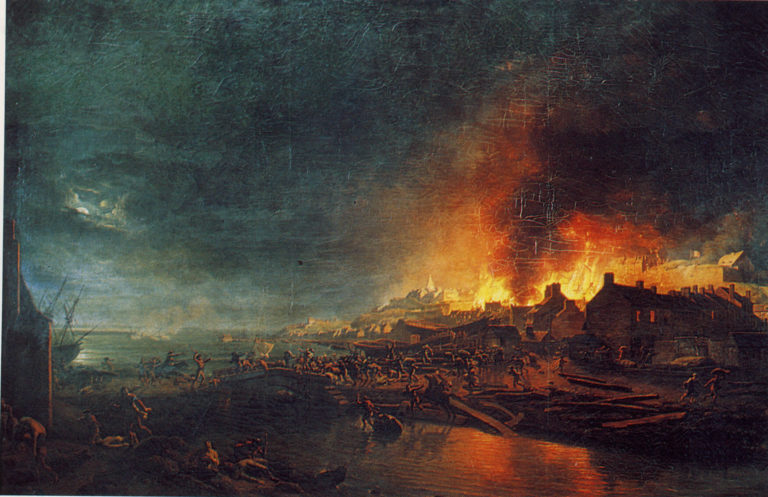 ? (Une Terre au Flanc Maigre...) de Victor Hugo dans Les Contemplations - Peinture de Jean-François Hue - L'incendie de Granville par les Vendéens - 1800