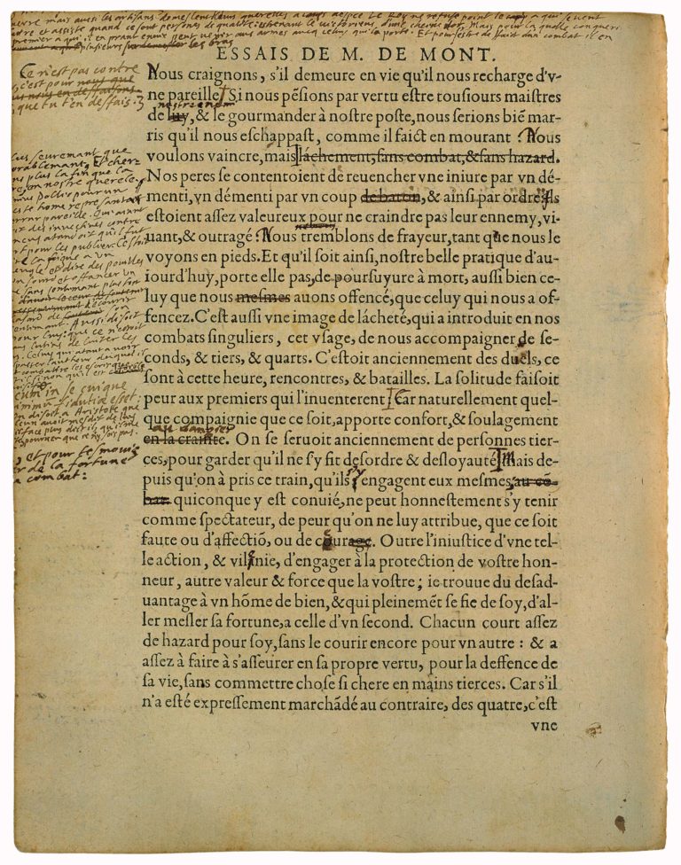 Couardise Mère de La Cruauté de Michel de Montaigne - Essais - Livre 2 Chapitre 27 - Édition de Bordeaux - 003