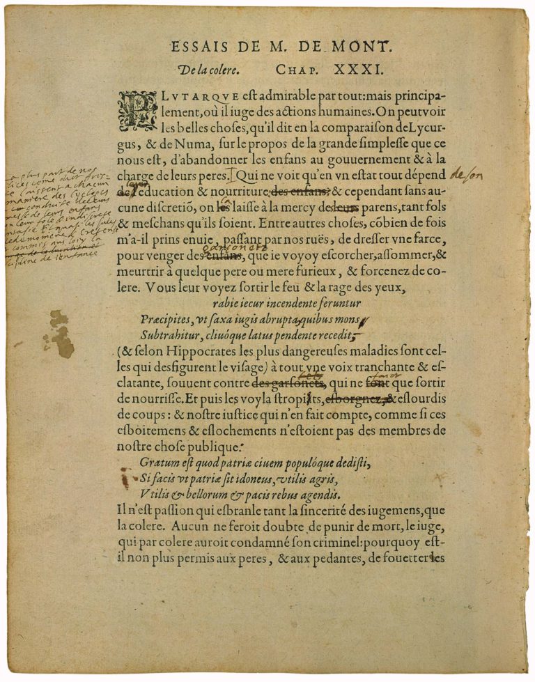 De La Colere de Michel de Montaigne - Essais - Livre 2 Chapitre 31 - Édition de Bordeaux - 001