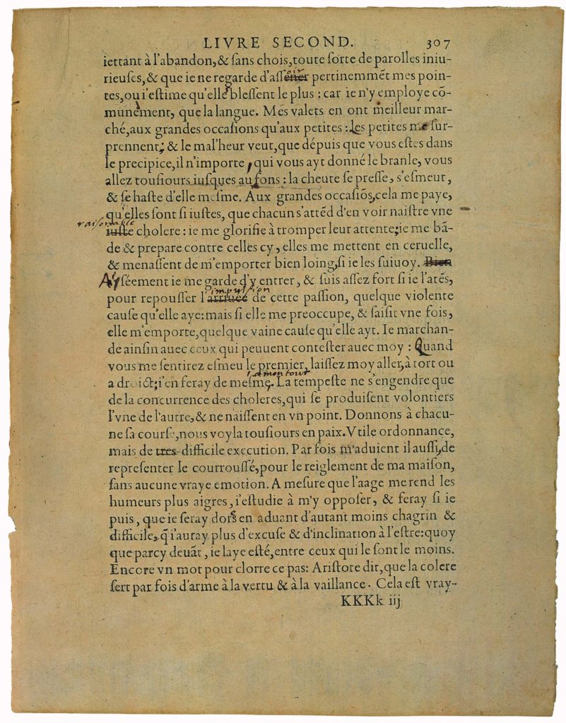 De La Colere de Michel de Montaigne - Essais - Livre 2 Chapitre 31 - Édition de Bordeaux - 008