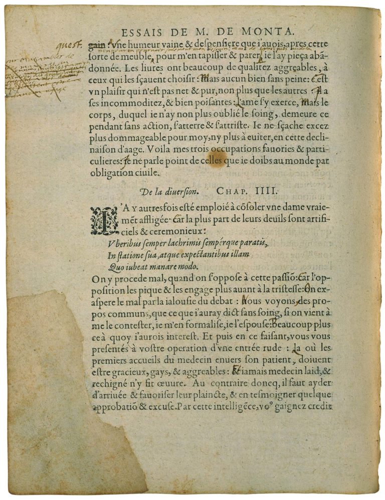 De La Diversion de Michel de Montaigne - Essais - Livre 3 Chapitre 4 - Édition de Bordeaux - 001