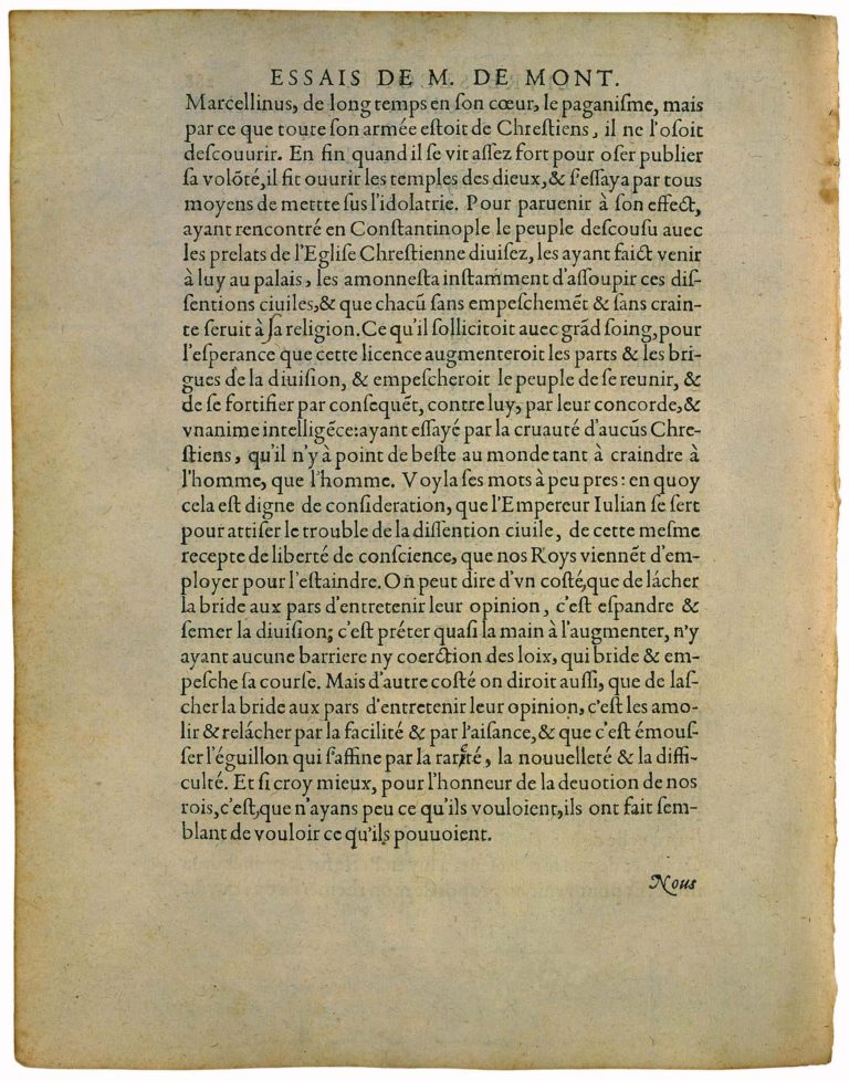 De La Liberté de Conscience de Michel de Montaigne - Essais - Livre 2 Chapitre 19 - Édition de Bordeaux - 005