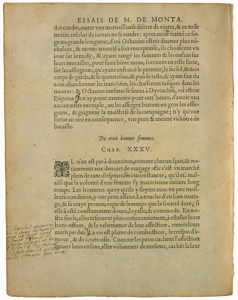 De Trois Bonnes Femmes de Michel de Montaigne - Essais - Livre 2 Chapitre 35 - Édition de Bordeaux - 001