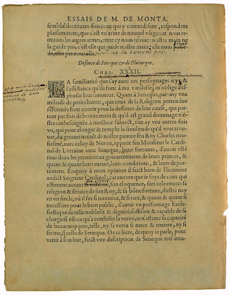 Defence De Seneque et De Plutarque de Michel de Montaigne - Essais - Livre 2 Chapitre 32 - Édition de Bordeaux - 001