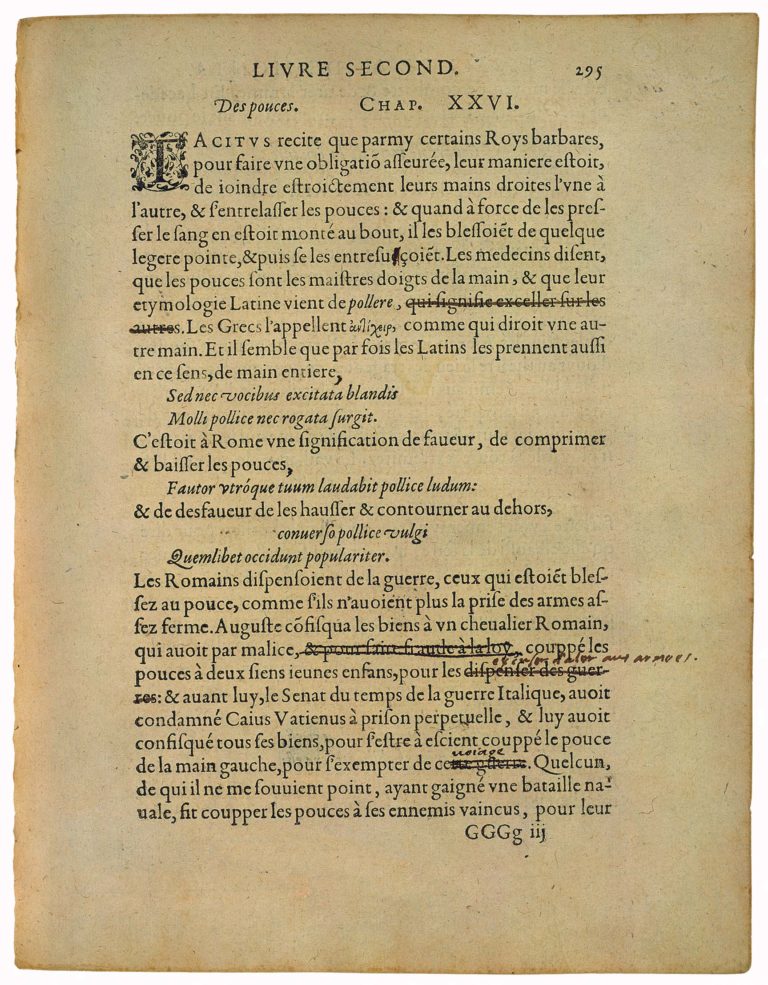 Des Pouces de Michel de Montaigne - Essais - Livre 2 Chapitre 26 - Édition de Bordeaux - 001