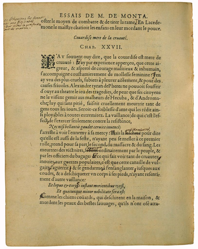 Des Pouces de Michel de Montaigne - Essais - Livre 2 Chapitre 26 - Édition de Bordeaux - 002