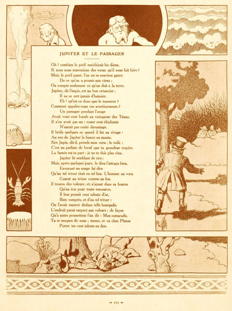 Jupiter et Le Passager de Jean de La Fontaine dans Les Fables - Illustration de Benjamin Rabier - 1906
