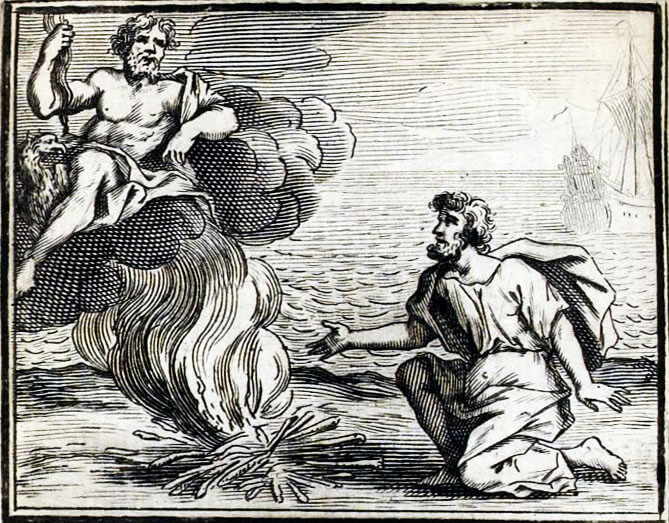 Jupiter et Le Passager de Jean de La Fontaine dans Les Fables - Illustration de François Chauveau - 1688