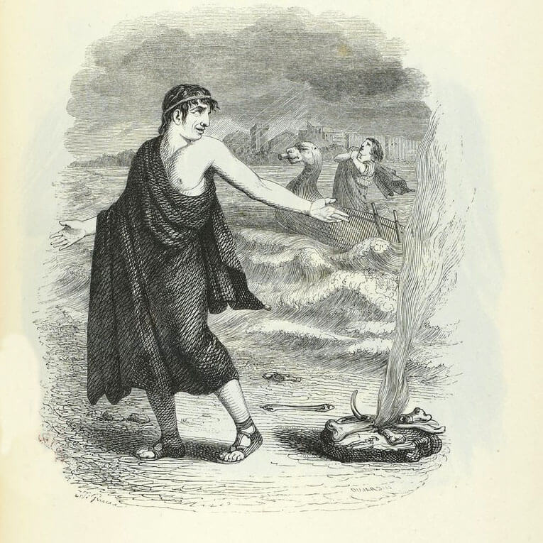 Jupiter et Le Passager de Jean de La Fontaine dans Les Fables - Illustration de Grandville - 1840