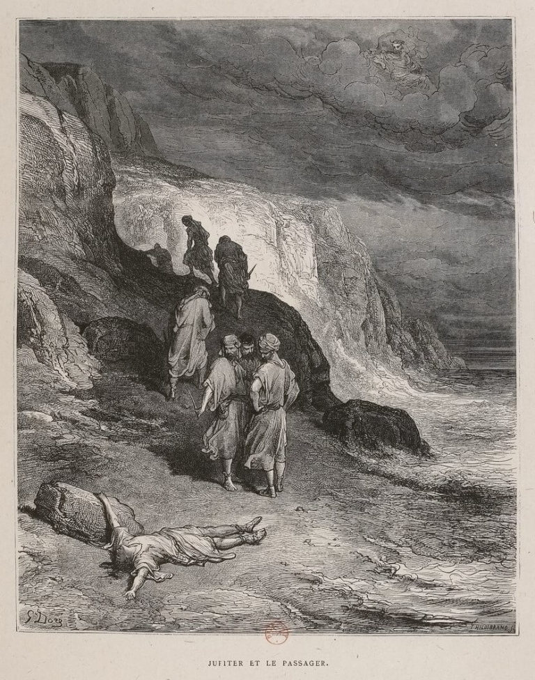 Jupiter et Le Passager de Jean de La Fontaine dans Les Fables - Illustration de Gustave Doré - 1876