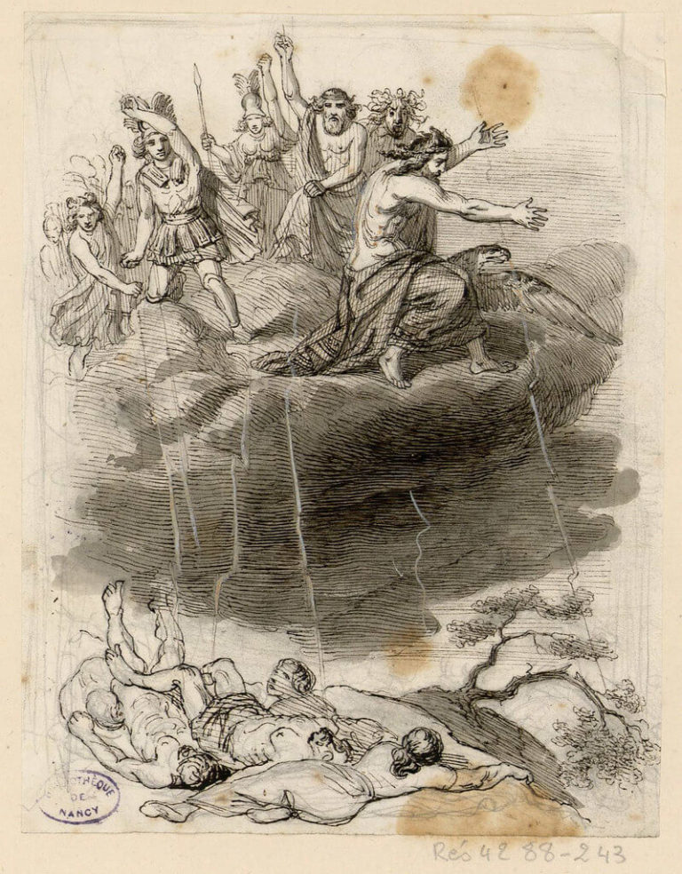 Jupiter et Les Tonnerres de Jean de La Fontaine dans Les Fables - Dessin de Grandville - 1840