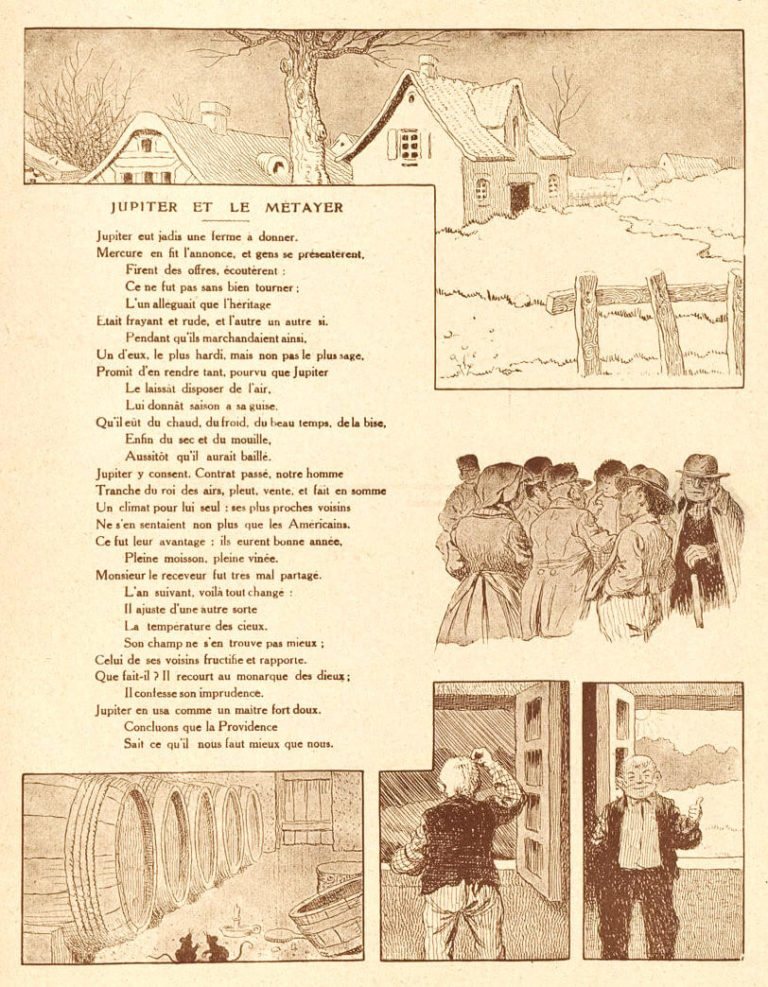 Jupiter et le Métayer de Jean de La Fontaine dans Les Fables - Illustration de Benjamin Rabier - 1906