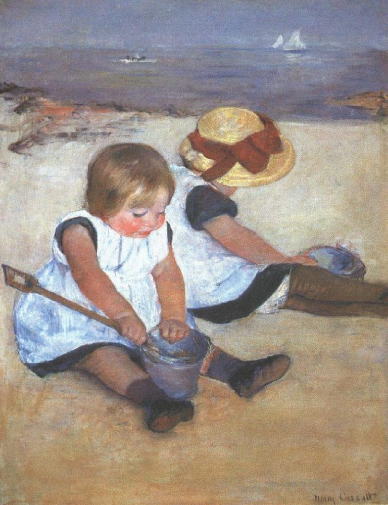 L'Enfant, Voyant l'Aïeule... de Victor Hugo dans Les Contemplations - Peinture de Mary Cassat - Enfants jouant sur la plage - 1884