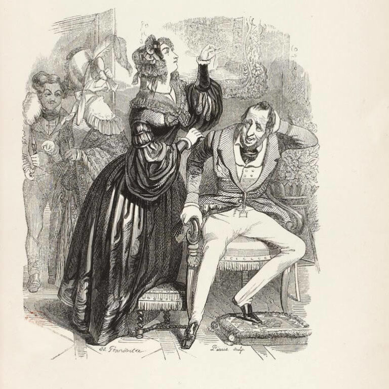 L’Homme Entre Deux Âges et Ses Deux Maîtresses de Jean de La Fontaine dans Les Fables - Illustration de Grandville - 1840