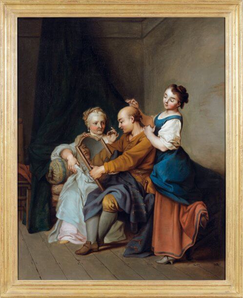 L’Homme Entre Deux Âges et Ses Deux Maîtresses de Jean de La Fontaine dans Les Fables - Peinture de Sébastien Leclerc le jeune - 1728