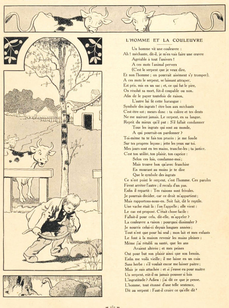 L’Homme et La Couleuvre de Jean de La Fontaine dans Les Fables - Illustration de Benjamin Rabier - 1906