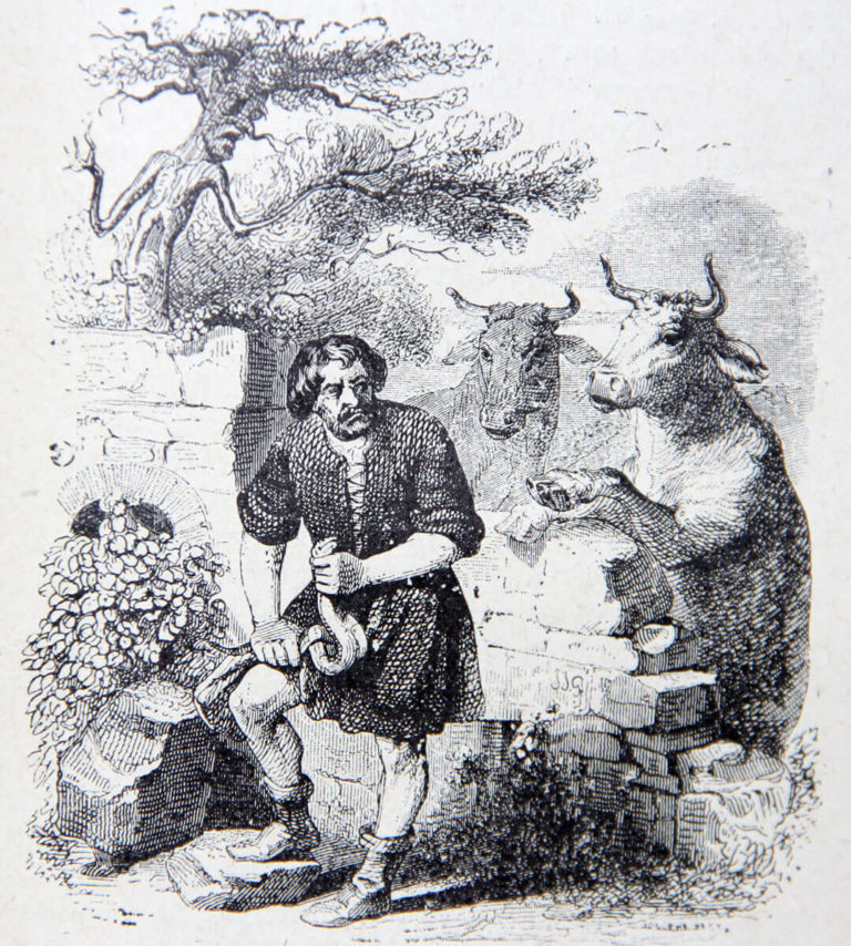 L’Homme et La Couleuvre de Jean de La Fontaine dans Les Fables - Illustration de Grandville - 1840