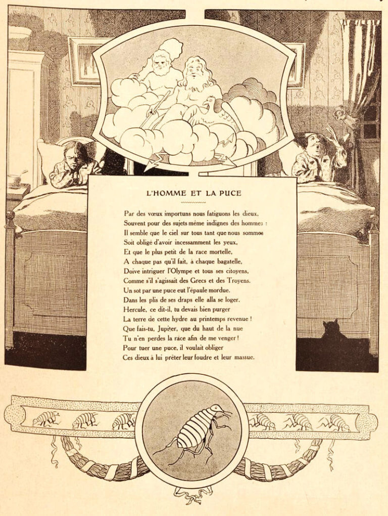 L’Homme et La Puce de Jean de La Fontaine dans Les Fables - Illustration de Benjamin Rabier - 1906