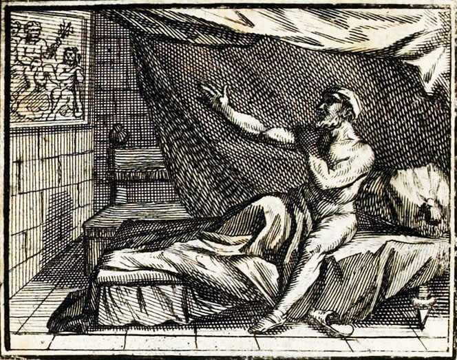 L’Homme et La Puce de Jean de La Fontaine dans Les Fables - Illustration de François Chauveau - 1688