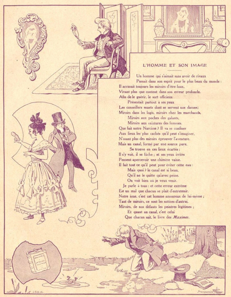 L’Homme et Son Image de Jean de La Fontaine dans Les Fables - Illustration de Benjamin Rabier - 1906