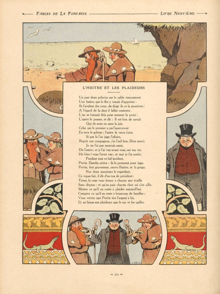 L’Huître et Les Plaideurs de Jean de La Fontaine dans Les Fables - Illustration de Benjamin Rabier - 1906