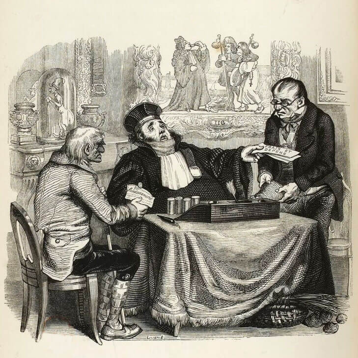 L’Huître et Les Plaideurs de Jean de La Fontaine dans Les Fables - Illustration de Grandville - 1840