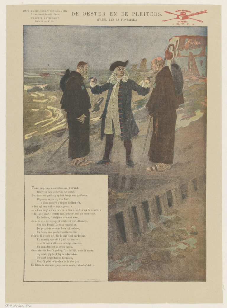 L’Huître et Les Plaideurs de Jean de La Fontaine dans Les Fables - Traduit en néerlandais - Illustration de Hermann Vogel - 1876