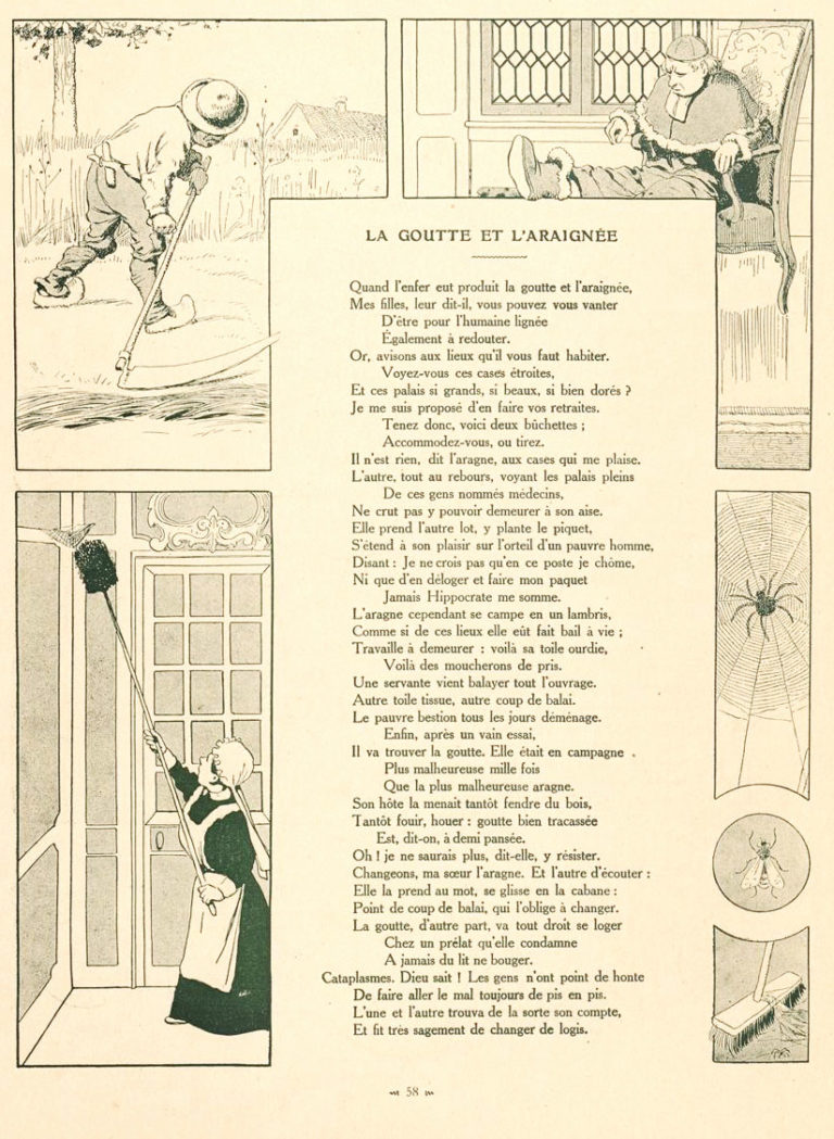 La Goutte et l'Araignée de Jean de La Fontaine dans Les Fables - Illustration de Benjamin Rabier - 1906