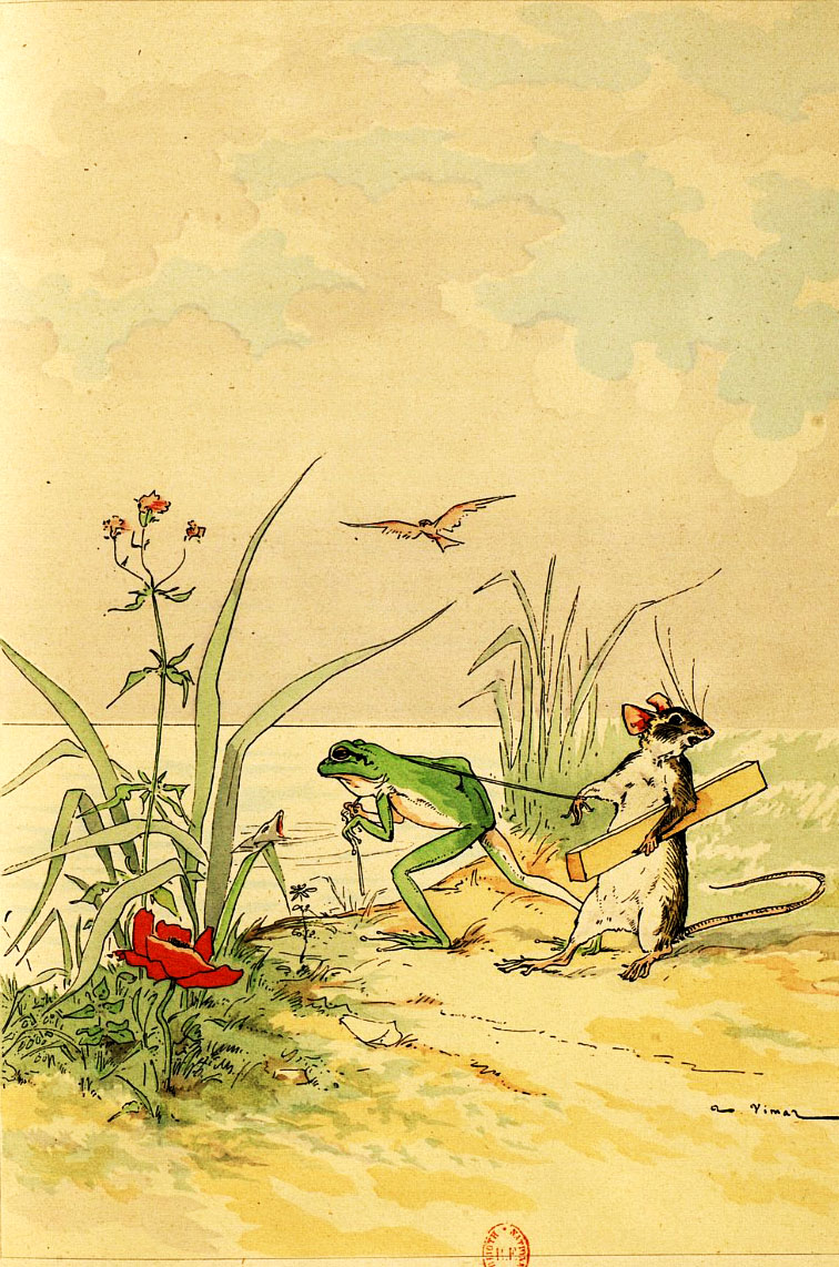 La Grenouille et Le Rat de Jean de La Fontaine dans Les Fables - Illustration de Auguste Vimar - 1897