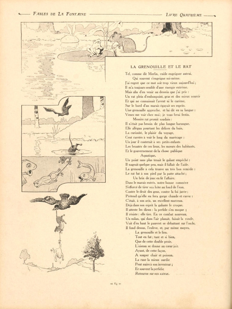 La Grenouille et Le Rat de Jean de La Fontaine dans Les Fables - Illustration de Benjamin Rabier - 1906