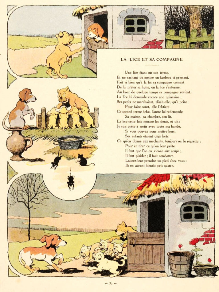 La Lice et Sa Compagne de Jean de La Fontaine dans Les Fables - Illustration de Benjamin Rabier - 1906