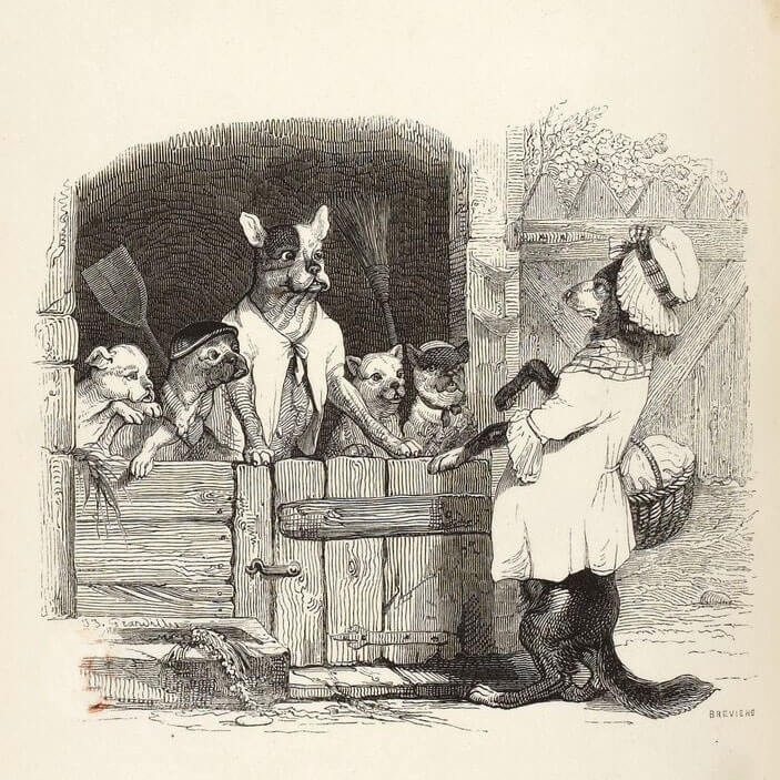 La Lice et Sa Compagne de Jean de La Fontaine dans Les Fables - Illustration de Grandville - 1840