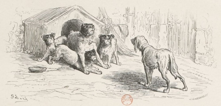La Lice et Sa Compagne de Jean de La Fontaine dans Les Fables - Illustration de Gustave Doré - 1876