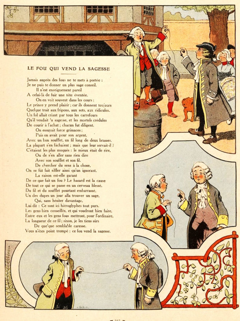 Le Fou qui Vend La Sagesse de Jean de La Fontaine dans Les Fables - Illustration de Benjamin Rabier - 1906