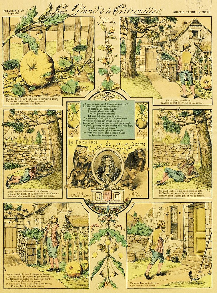 Le Gland et La Citrouille de Jean de La Fontaine dans Les Fables - Estampe par E. Phosty - 1903