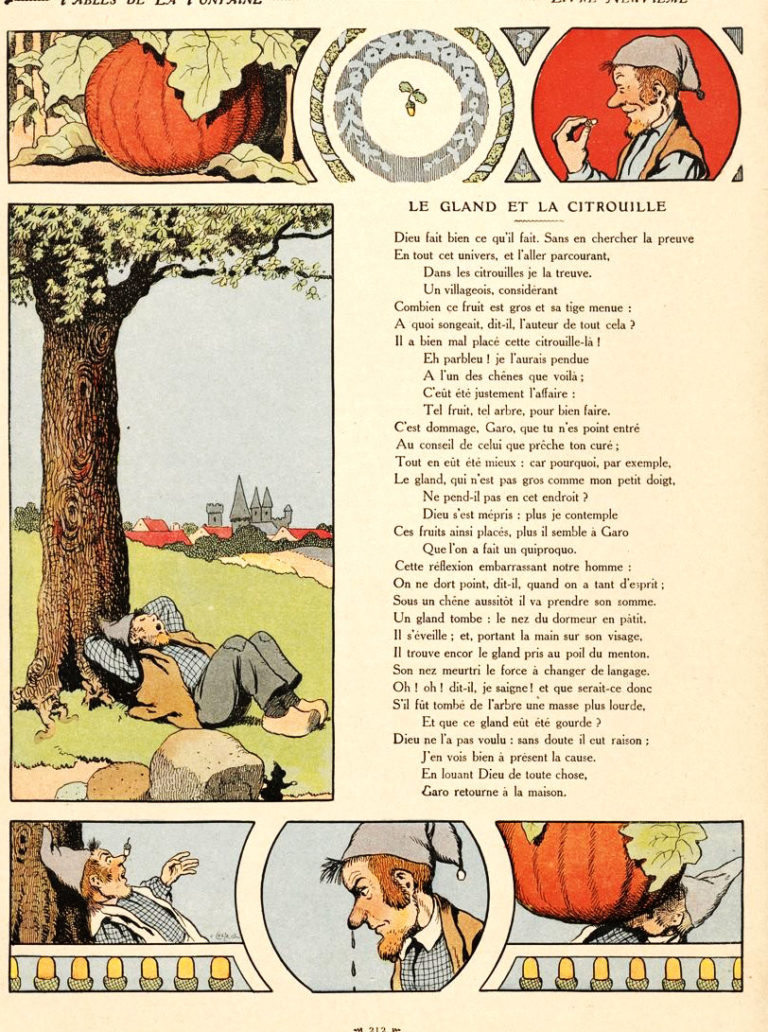 Le Gland et La Citrouille de Jean de La Fontaine dans Les Fables - Illustration de Benjamin Rabier - 1906