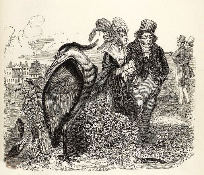 Le Héron de Jean de La Fontaine dans Les Fables - Illustration de Grandville - 1840