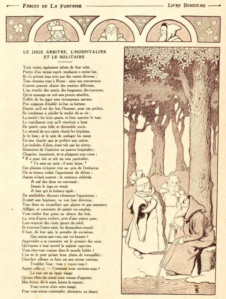 Le Juge Arbitre, l’Hospitalier et Le Solitaire de Jean de La Fontaine dans Les Fables - Illustration de Benjamin Rabier - Page 1 sur 2 - 1906