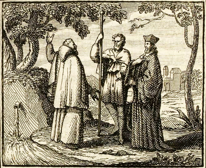 Le Juge Arbitre, l’Hospitalier et Le Solitaire de Jean de La Fontaine dans Les Fables - Illustration de François Chauveau - 1688