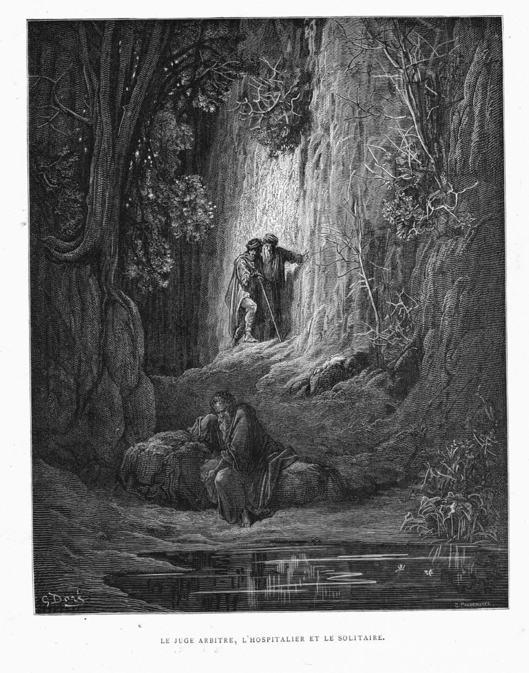 Le Juge Arbitre, l’Hospitalier et Le Solitaire de Jean de La Fontaine dans Les Fables - Illustration de Gustave Doré - 1876