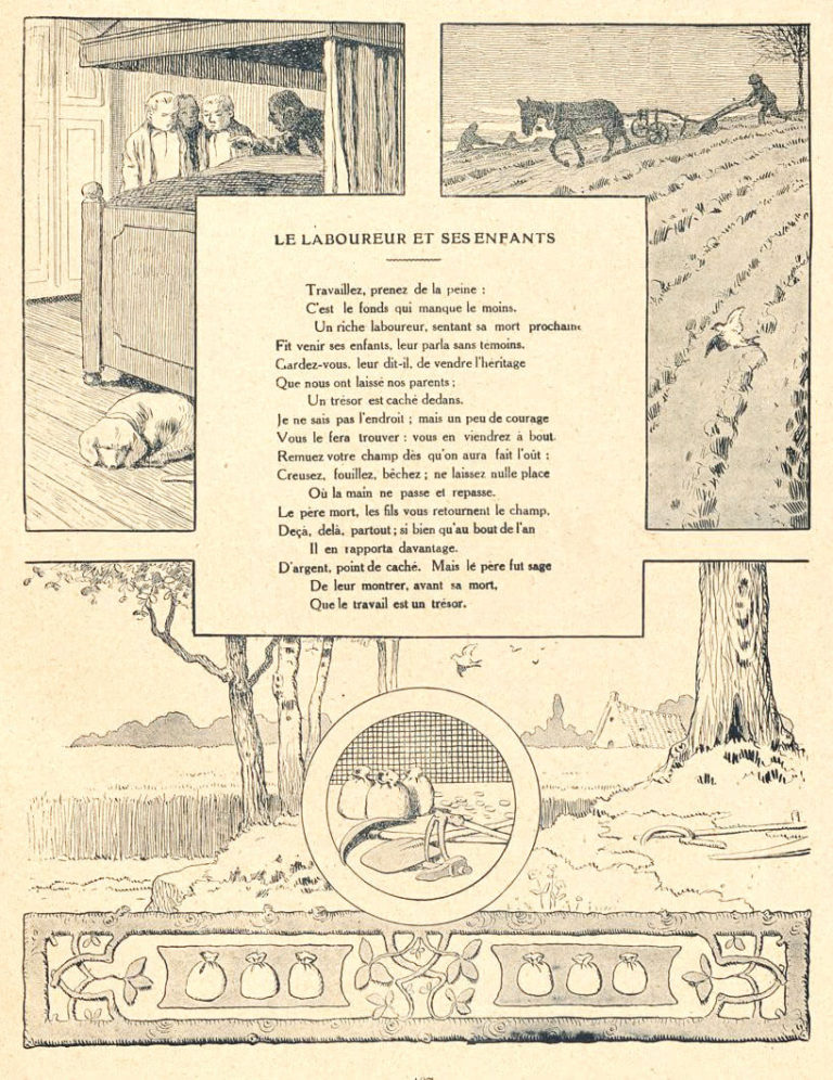 Le Laboureur et Ses Enfants de Jean de La Fontaine dans Les Fables - Illustration de Benjamin Rabier - 1906