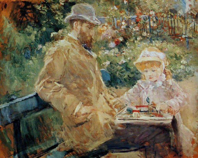 Quand Nous Habitions Tous Ensemble... de Victor Hugo dans Les Contemplations - Peinture de Berthe Morisot - Eugène Manet et sa fille au jardin de Bougival - 1881