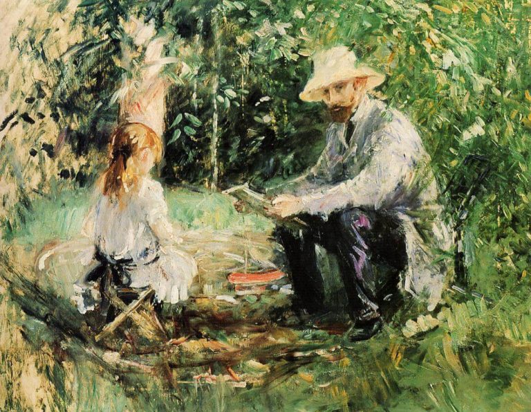 Quand Nous Habitions Tous Ensemble... de Victor Hugo dans Les Contemplations - Tableau de Berthe Morisot - Eugène Manet et sa fille au jardin de Bougival - 1883