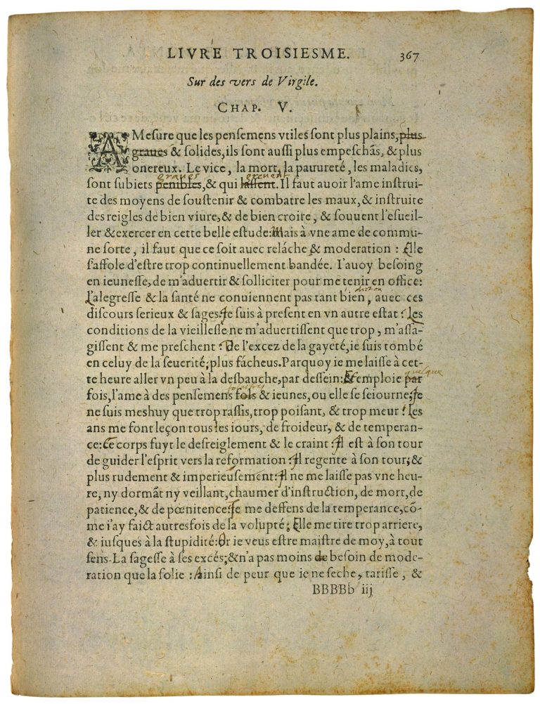 Sur Des Vers De Virgile de Michel de Montaigne - Essais - Livre 3 Chapitre 5 - Édition de Bordeaux - 001